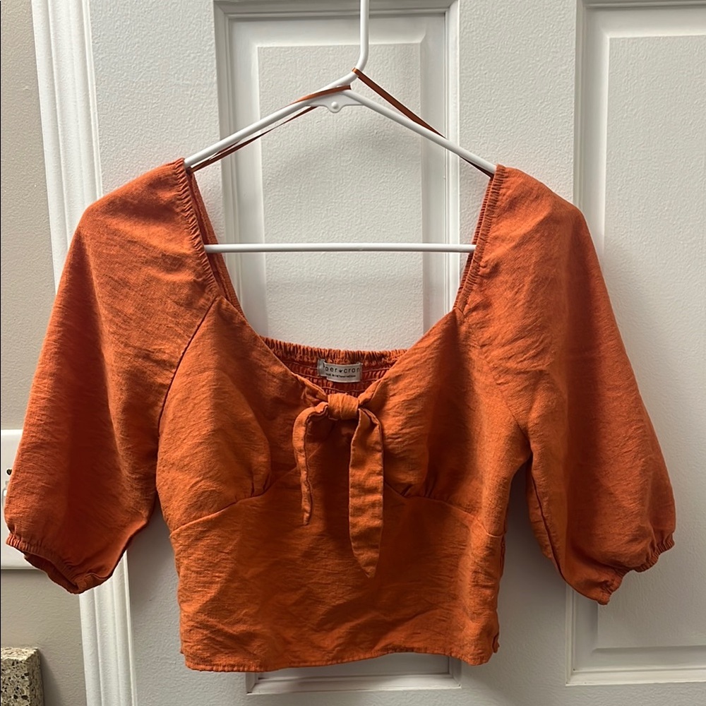 Orange Puff Sleeve Crop Top